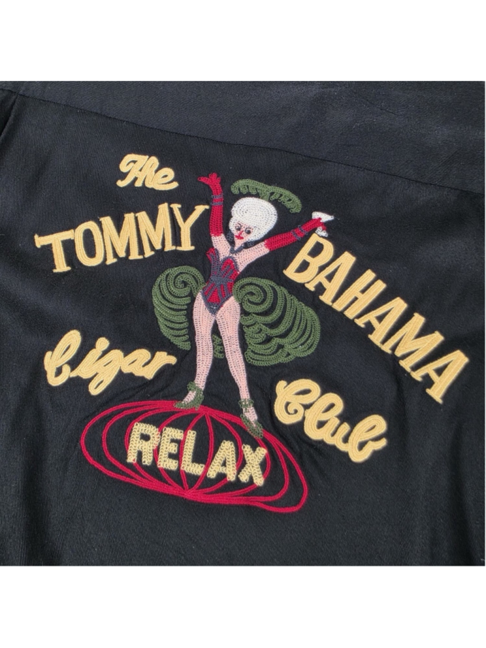 Vintage Tommy Bahama Relax Black Rayon Camp Shirt Embroidered Back Mens M - Picture 5 of 8